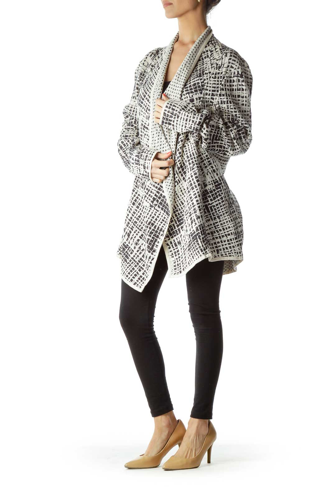 Cream Black Textured Cardigan