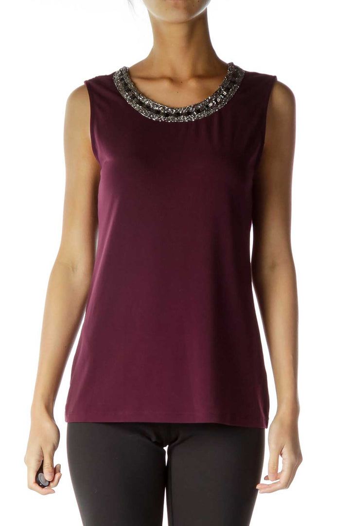 Purple Beaded Sleeveless Tunic