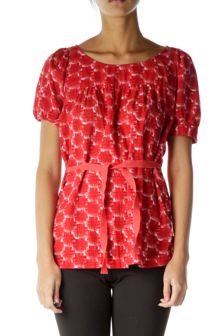 Red Print Belted Blouse