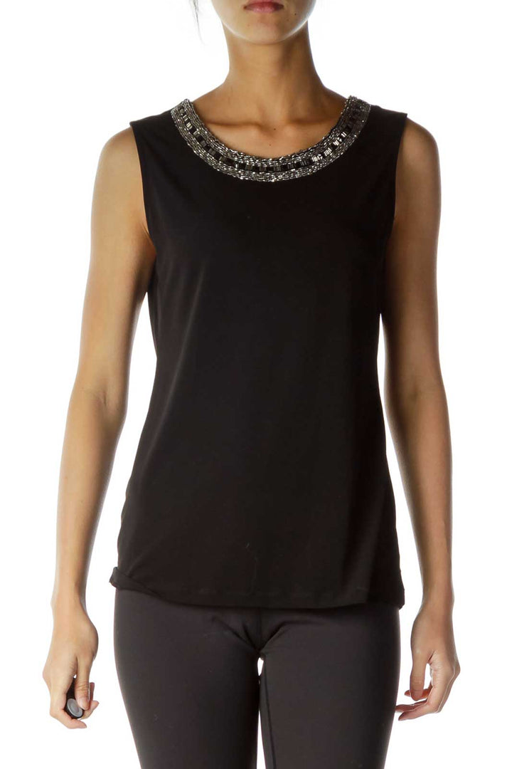 Black Beaded Sleeveless Tunic