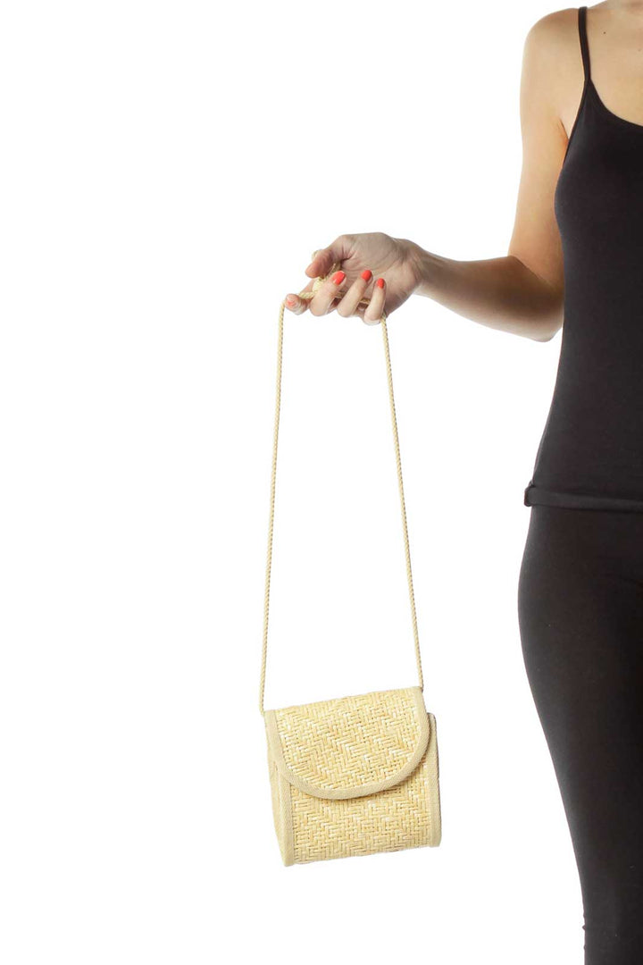 Beige Straw Crossbody Bag