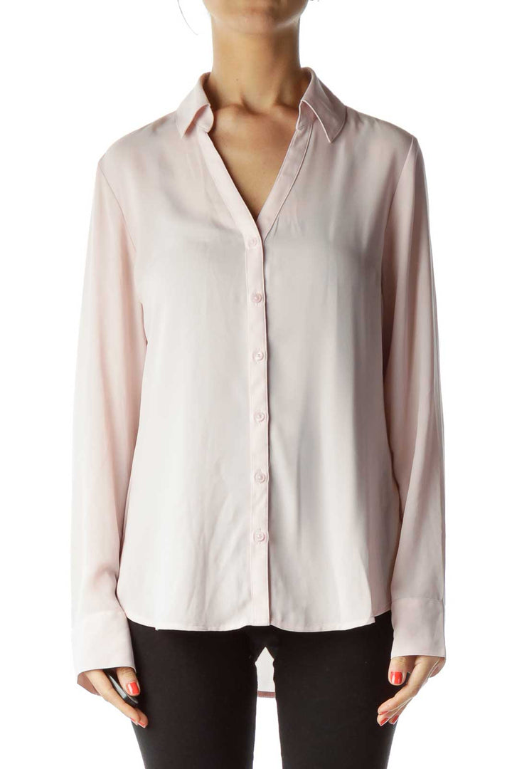 Pink V-Neck Buttoned Blouse