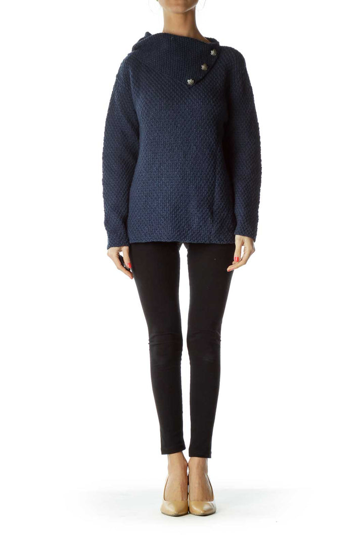 Navy Cable Knit Cowl Neck Sweater