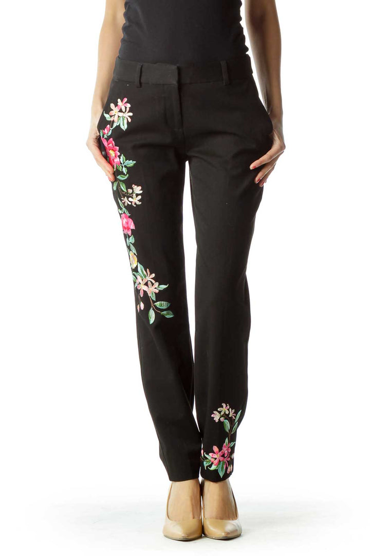 Black Embroidered Cigarette Pant