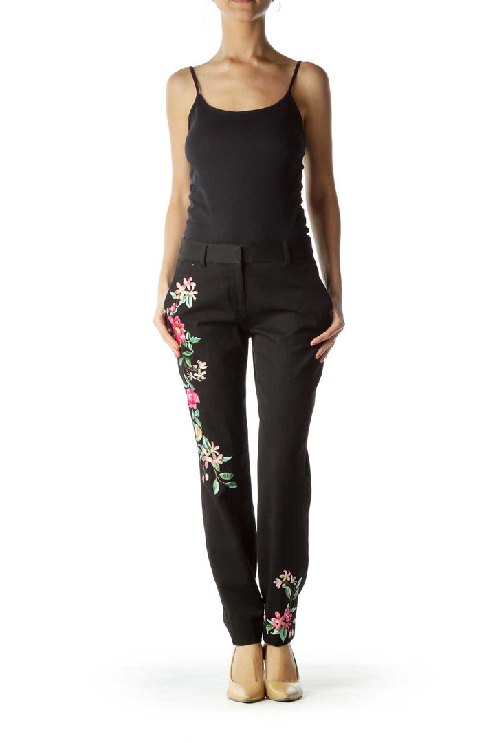 Black Embroidered Cigarette Pant