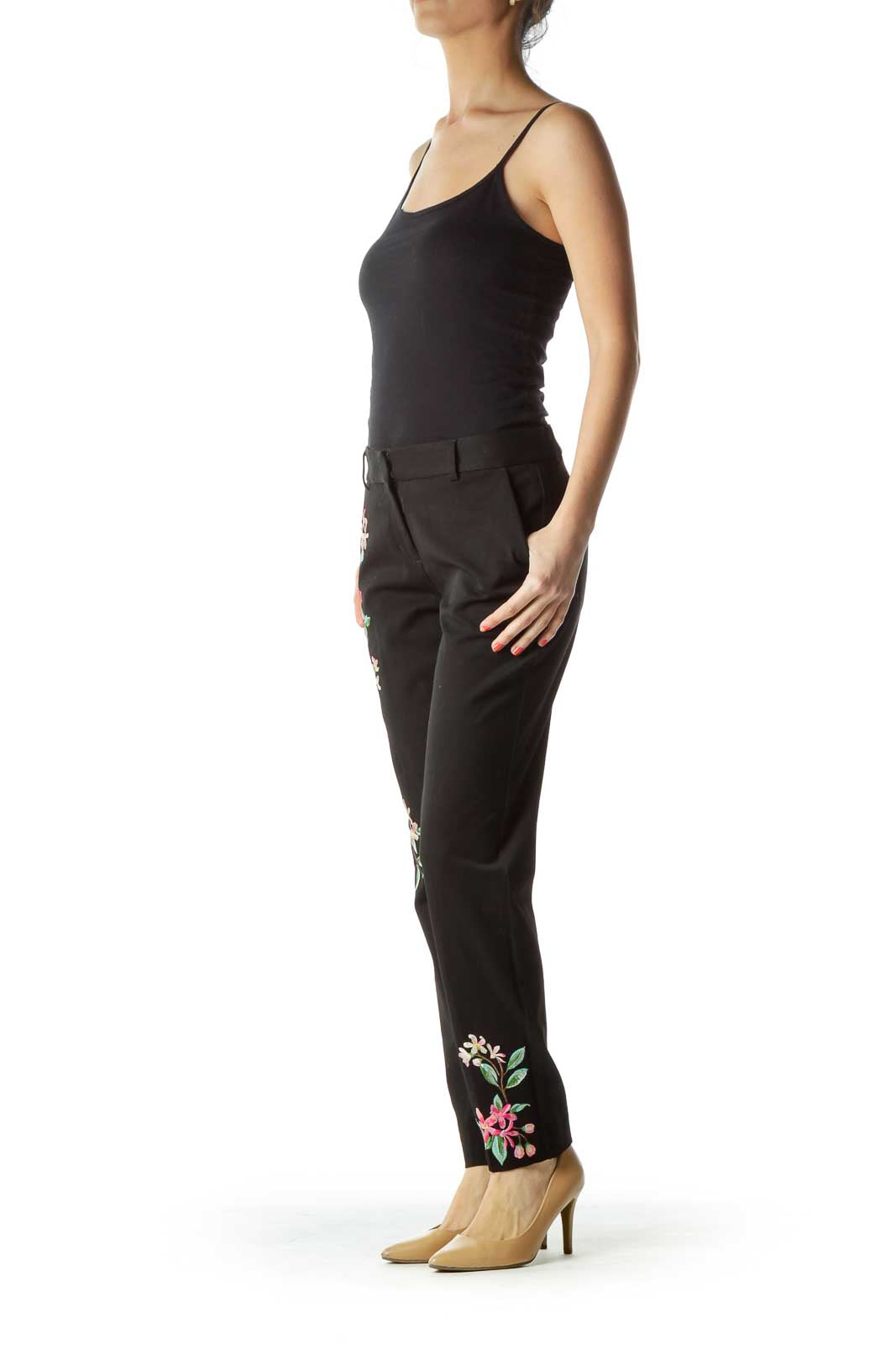 Black Embroidered Cigarette Pant