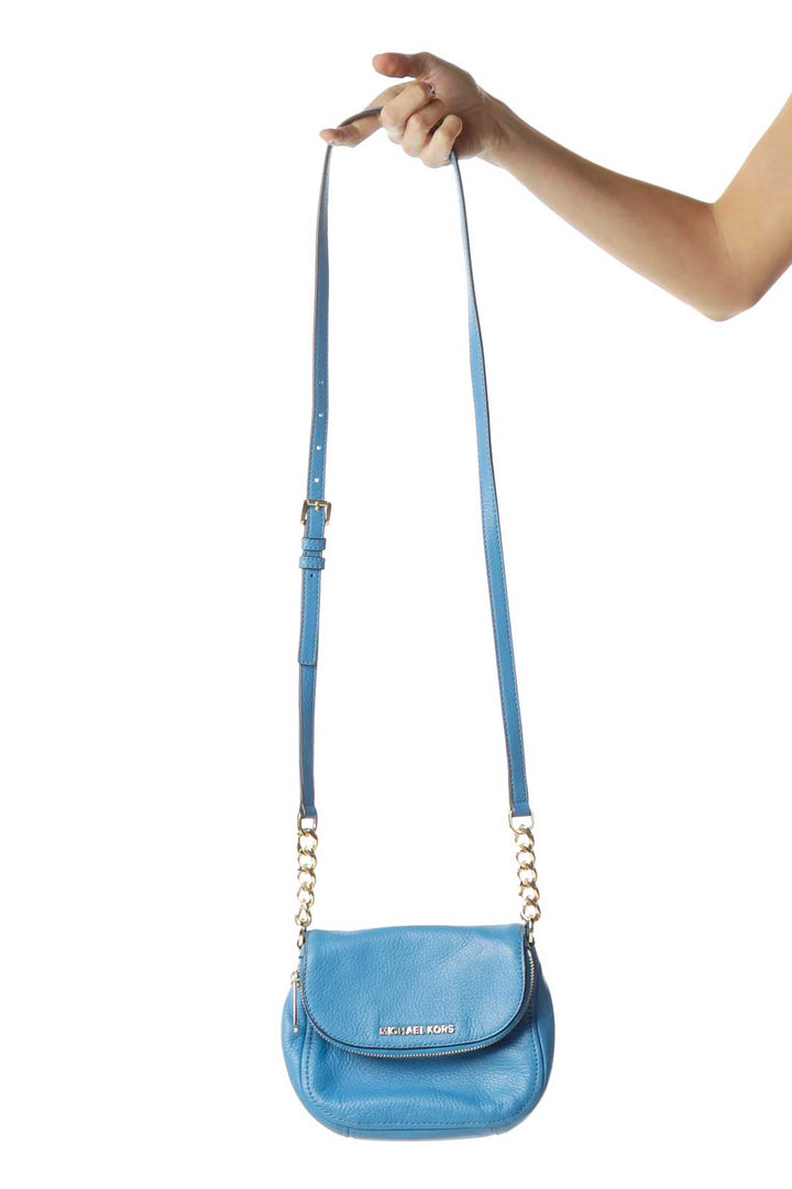 Blue Leather Gold Chain Crossbody Bag