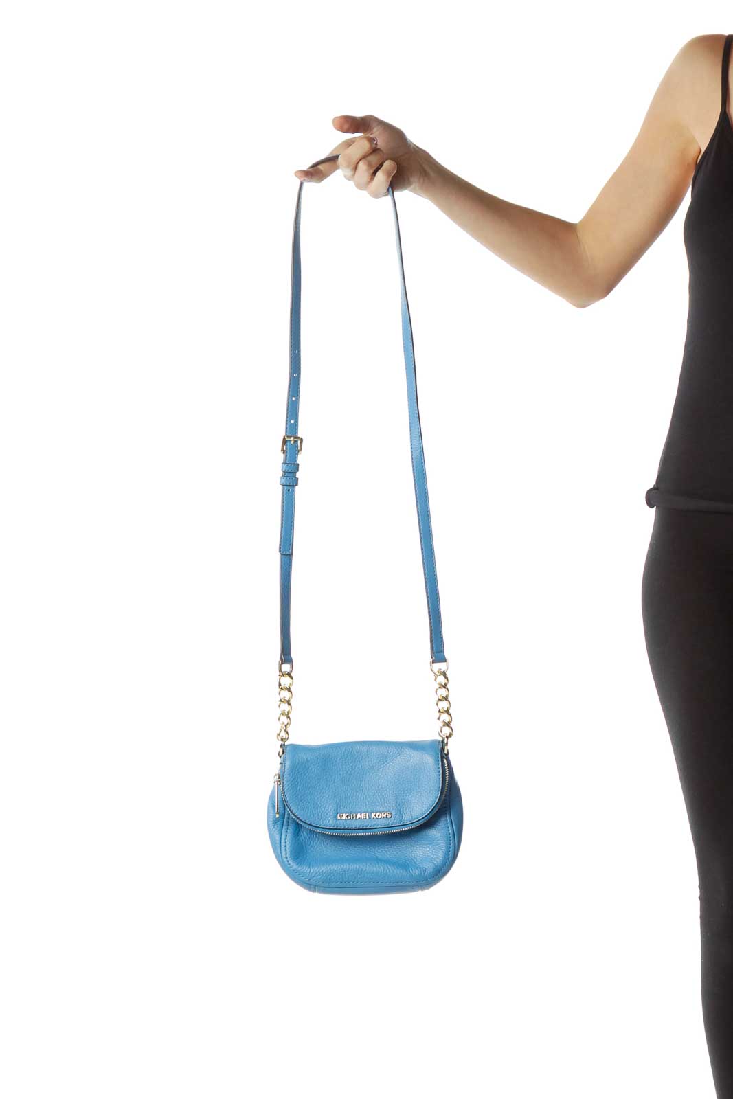 Blue Leather Gold Chain Crossbody Bag