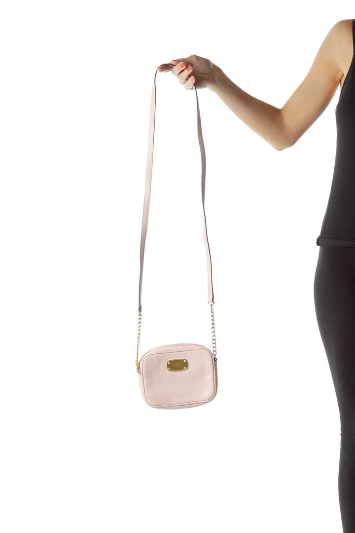 Pink Leather Gold Chain Crossbody Bag