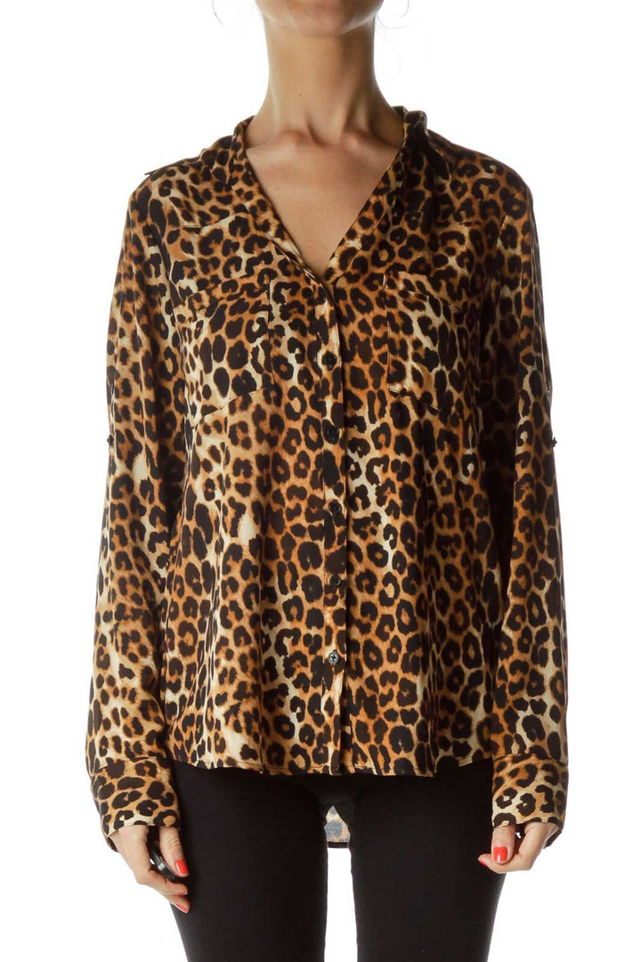 Brown Black Animal Print Blouse