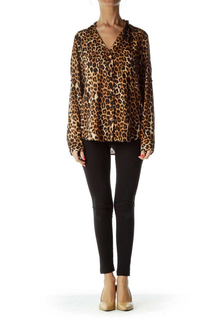 Brown Black Animal Print Blouse