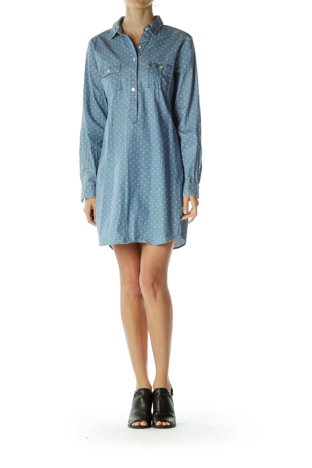 Blue Polka-Dot Shirt Dress