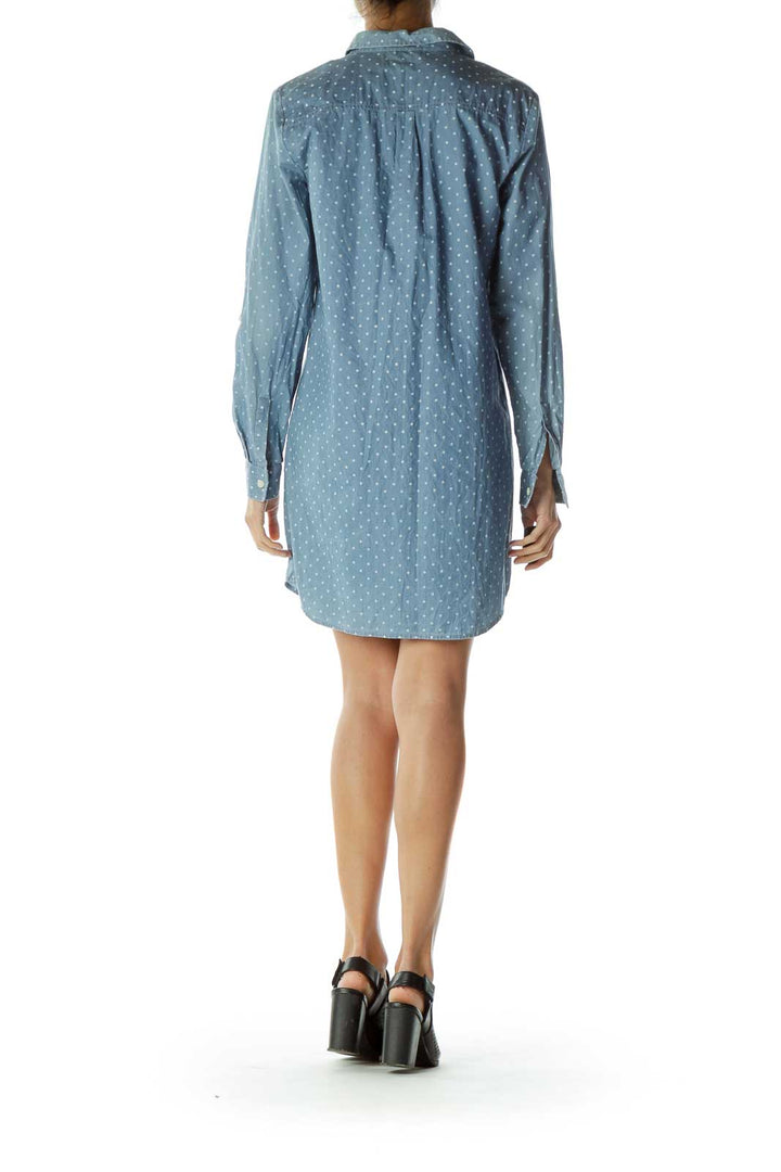 Blue Polka-Dot Shirt Dress