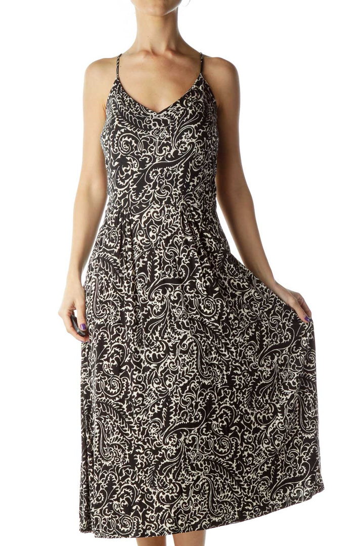 Black Cream Printed Sun Dress