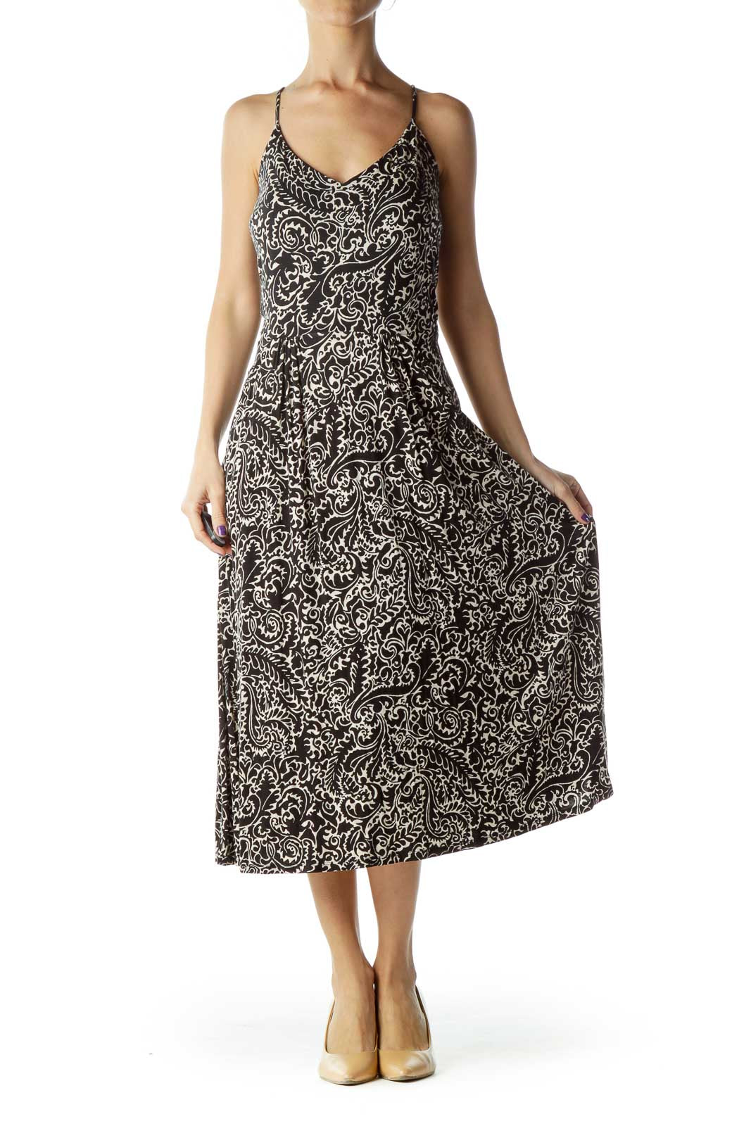 Black Cream Printed Sun Dress