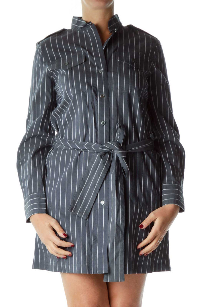 Blue White Pinstripe Shirt Dress