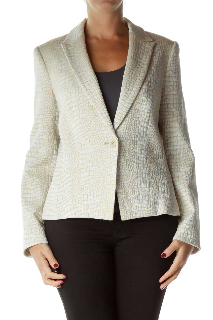 Beige White Snake Skin Printed Blazer