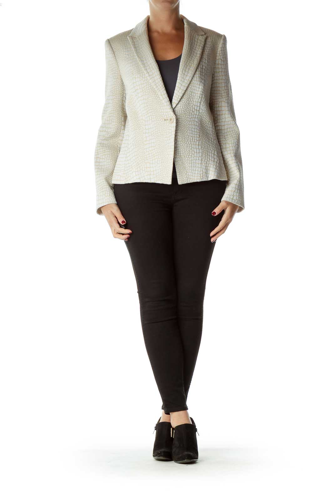 Beige White Snake Skin Printed Blazer