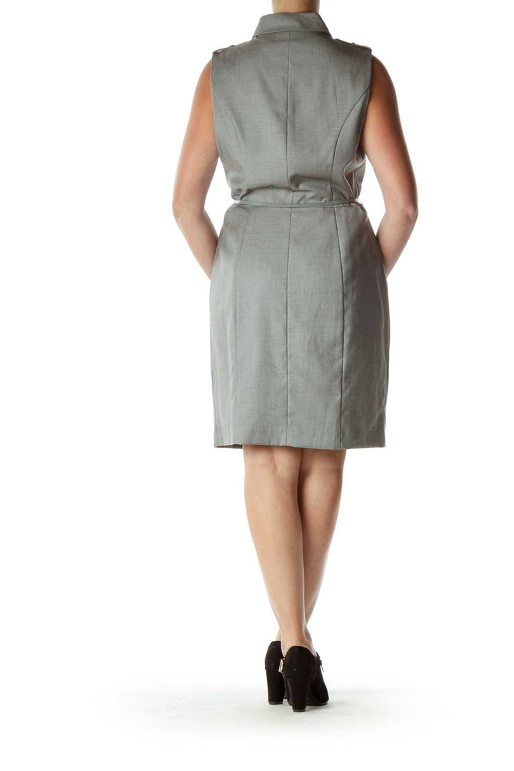 Gray Sleeveless Buttoned Work Dress