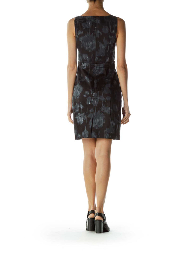 Gray Black Print Pocketed Work Dress