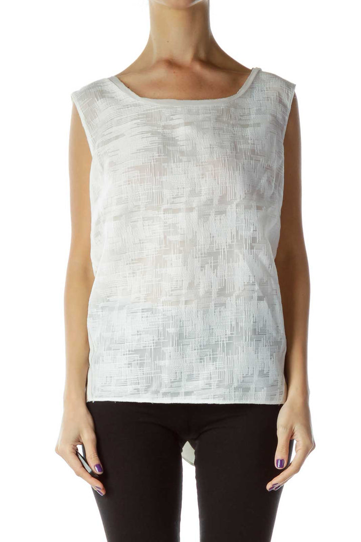 White Textured Sleeveless Blouse