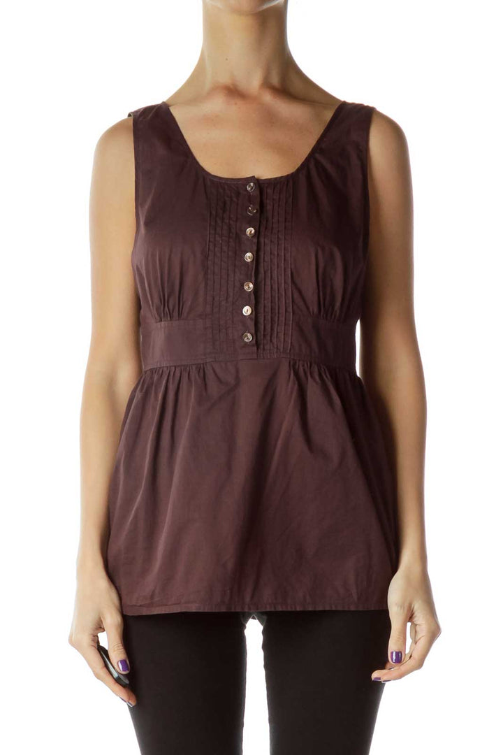 Purple Round Sleeveless Buttoned Blouse