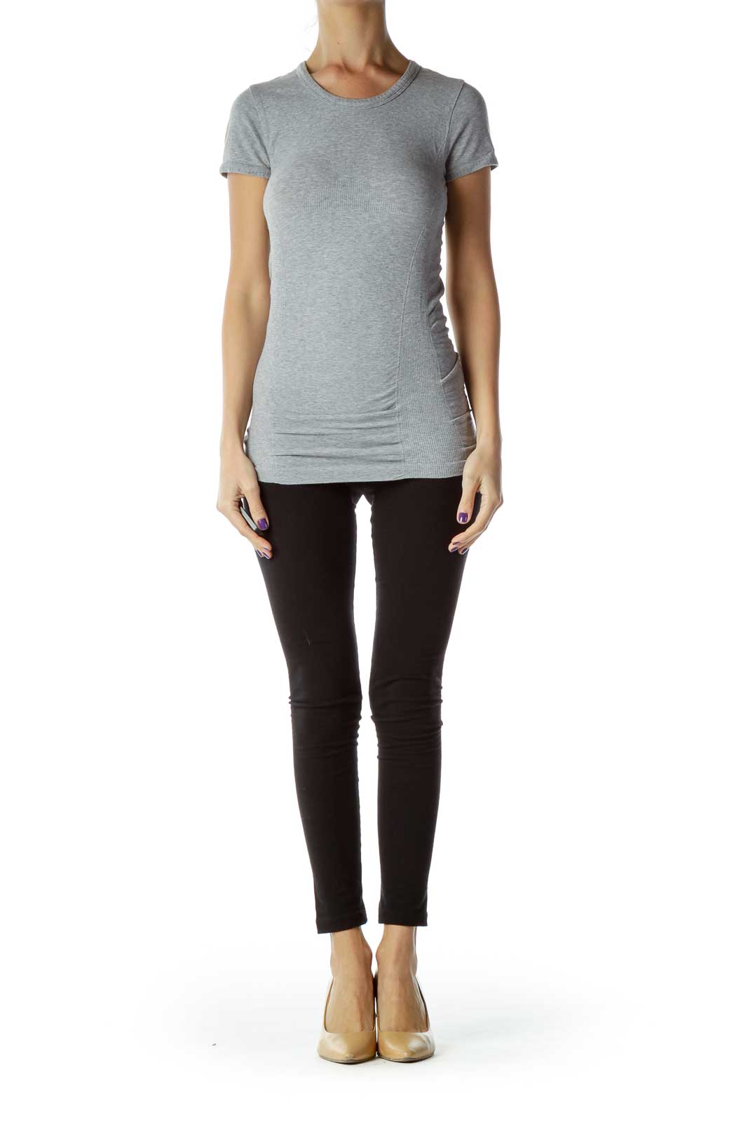 Gray Round Neck Yoga Top