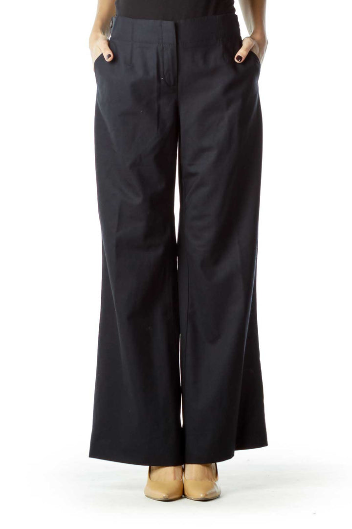 Navy Wool Wide Leg Slacks