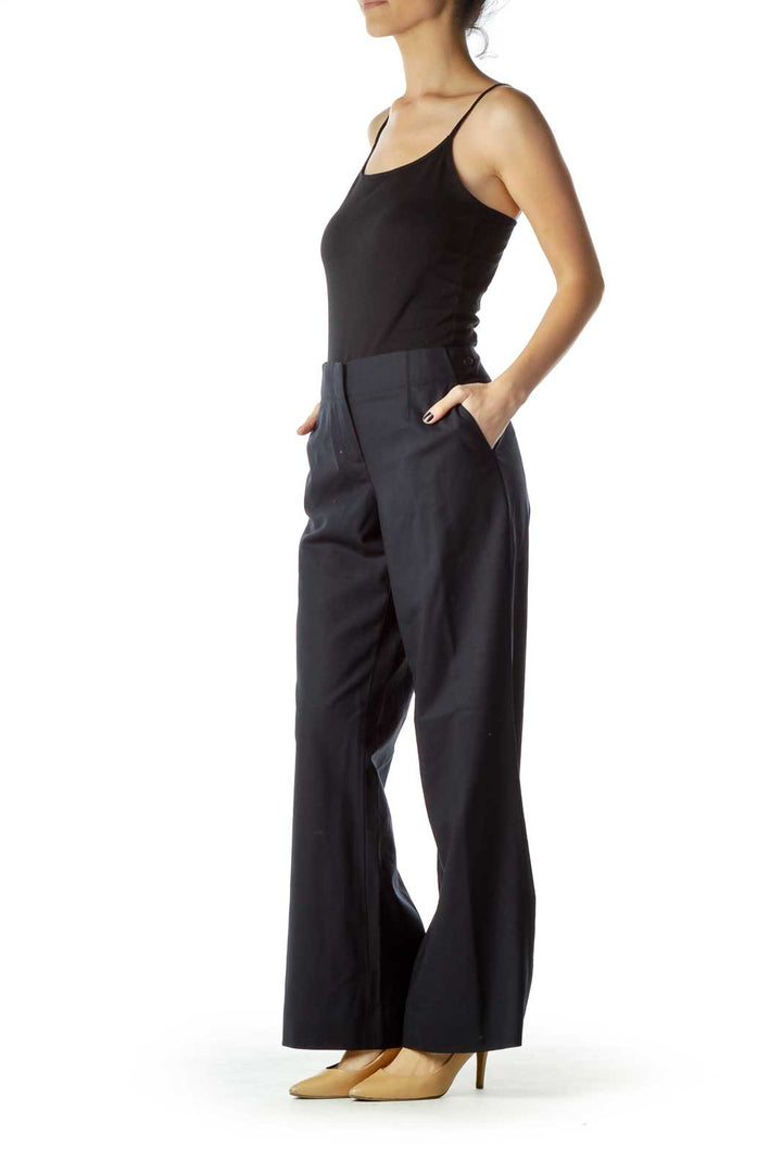 Navy Wool Wide Leg Slacks