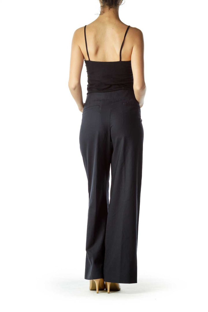 Navy Wool Wide Leg Slacks