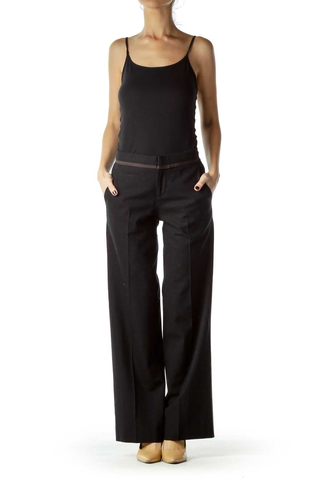 Black Wide Leg Wool Trousers