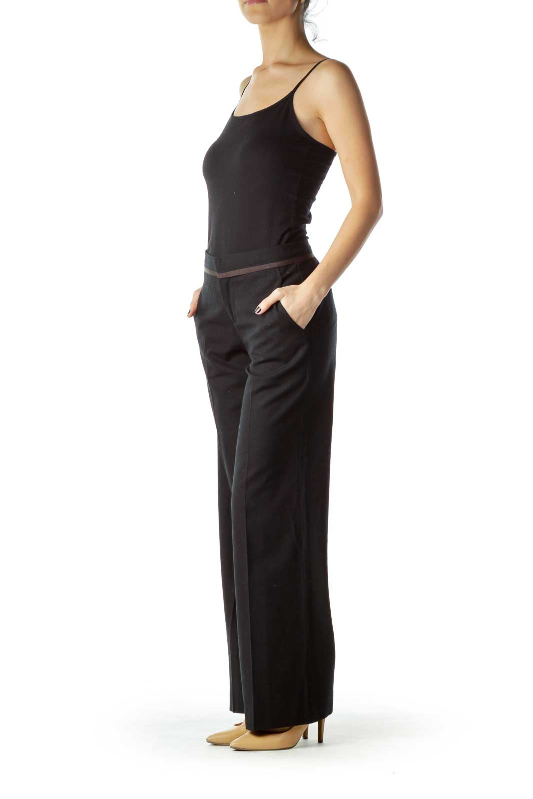 Black Wide Leg Wool Trousers