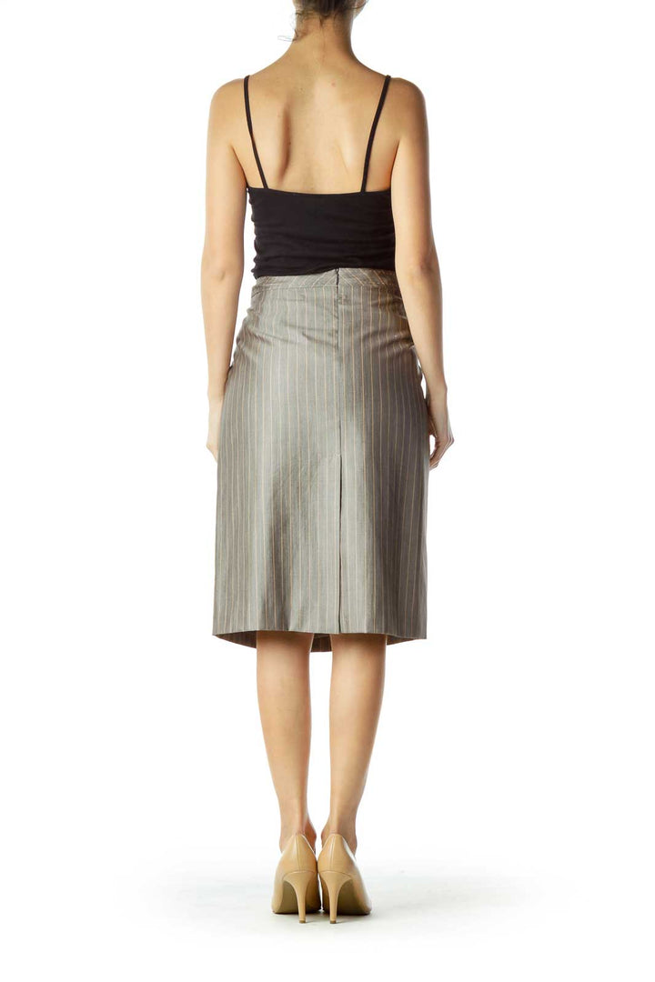 Gray Striped Wool Silk Pencil Skirt