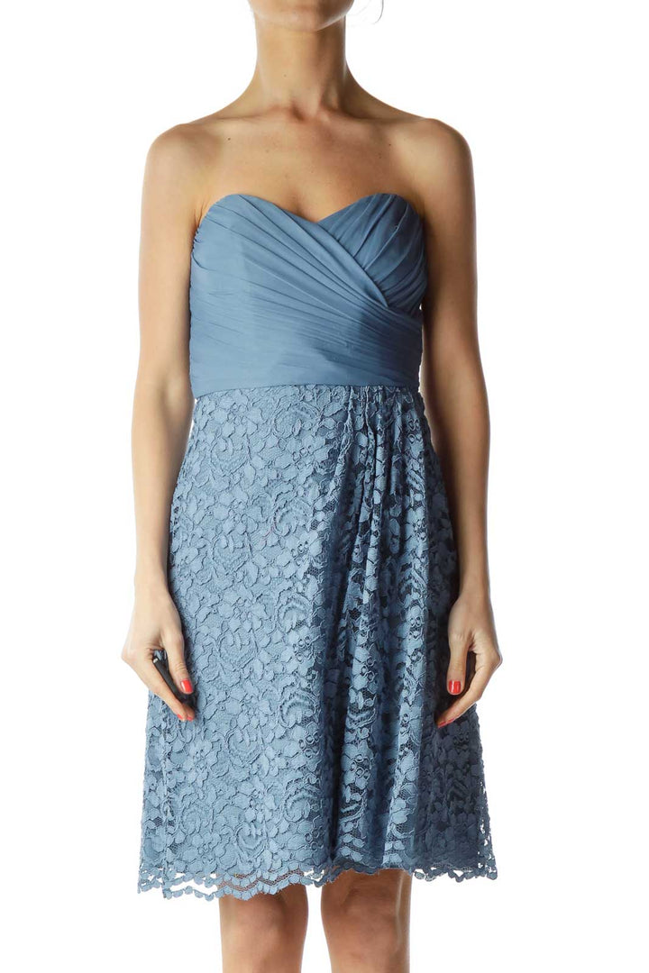 Blue Sweetheart Neck Lace Cocktail Dress