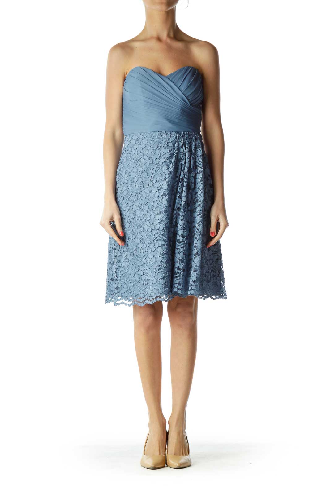 Blue Sweetheart Neck Lace Cocktail Dress