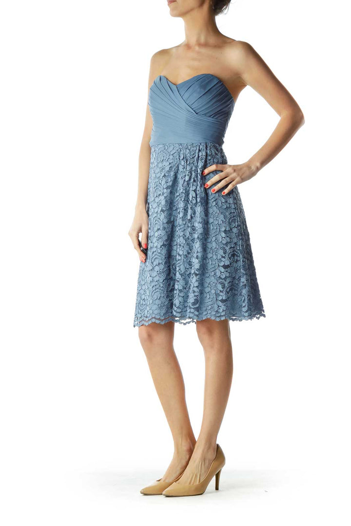 Blue Sweetheart Neck Lace Cocktail Dress