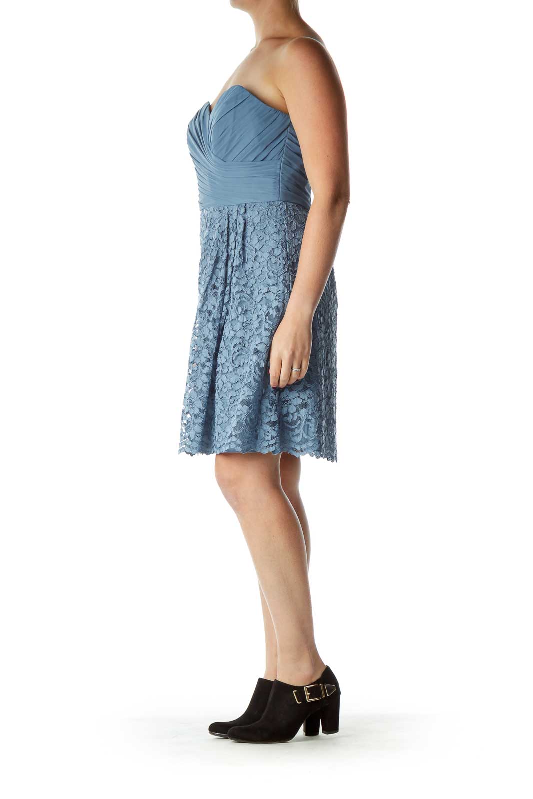 Blue Strapless Lace Cocktail Dress