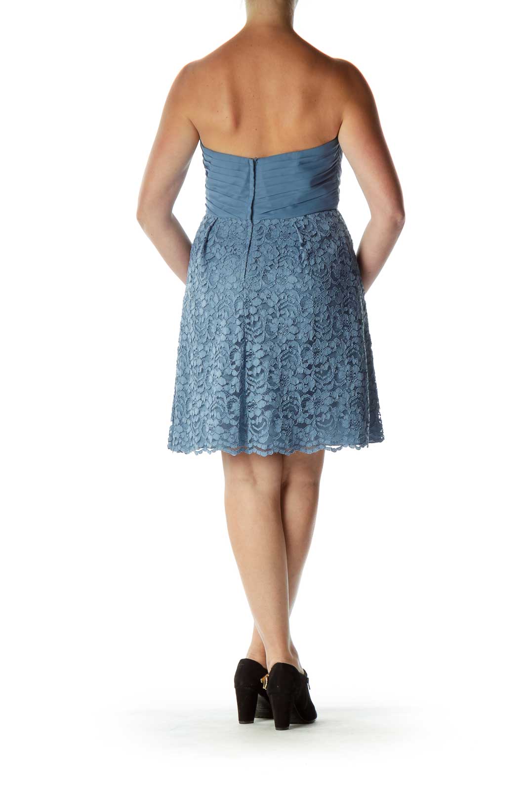 Blue Strapless Lace Cocktail Dress