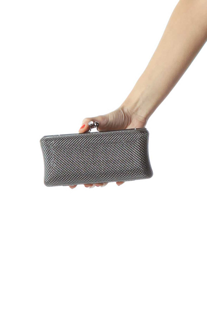 Silver Black Textured Metal Clutch