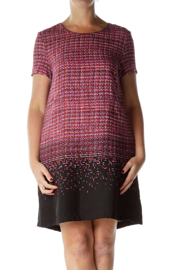 Red Print Short Sleeve Shift Dress