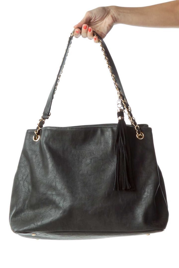 Black Gold Chain Tote Bag with Tassle