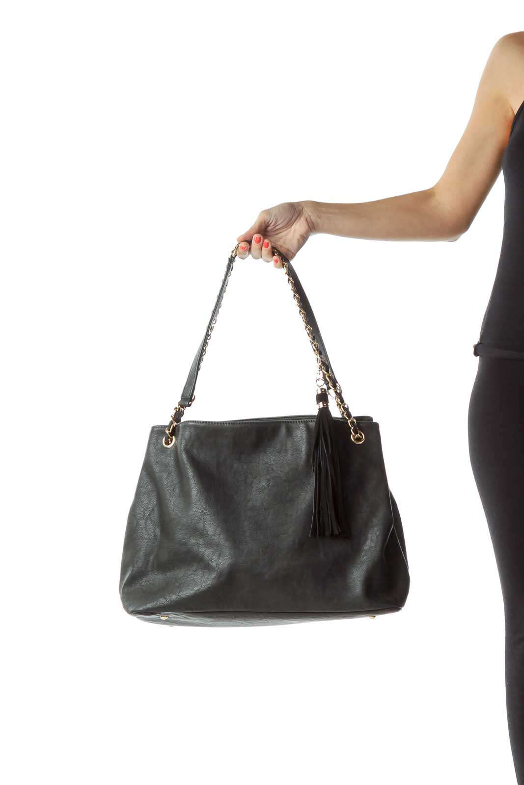 Black Gold Chain Tote Bag with Tassle