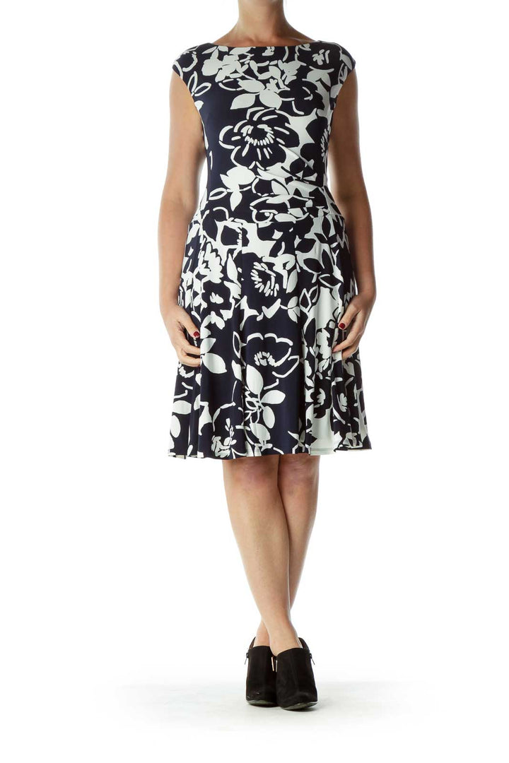 Black White Boatneck Floral Dress