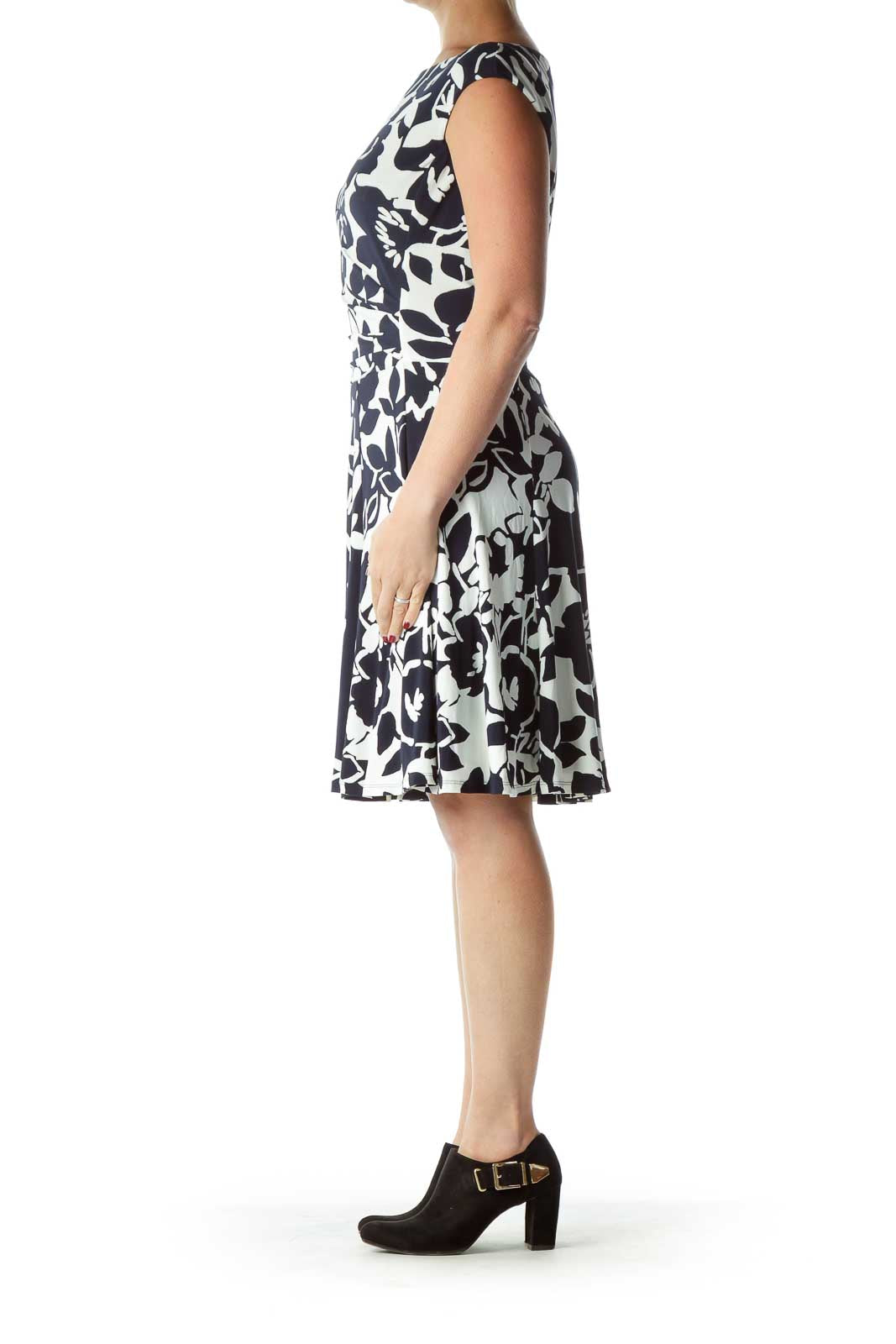 Black White Boatneck Floral Dress