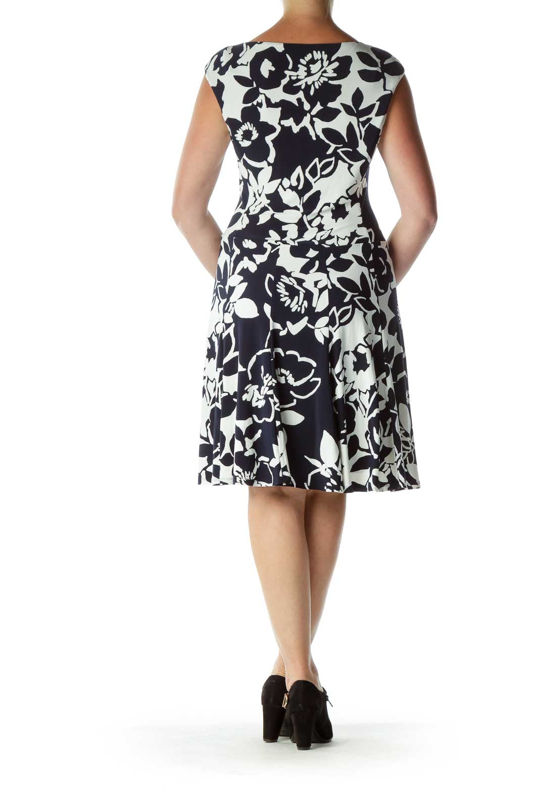 Black White Boatneck Floral Dress