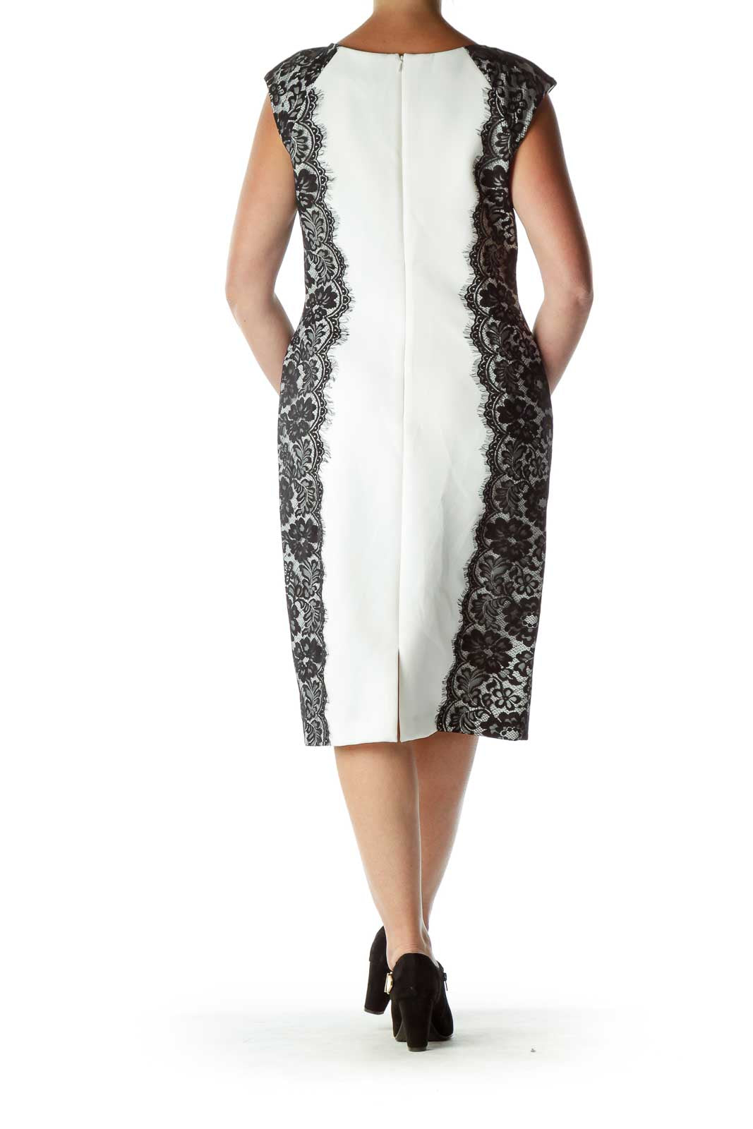 White Black Lace Sheath Dress