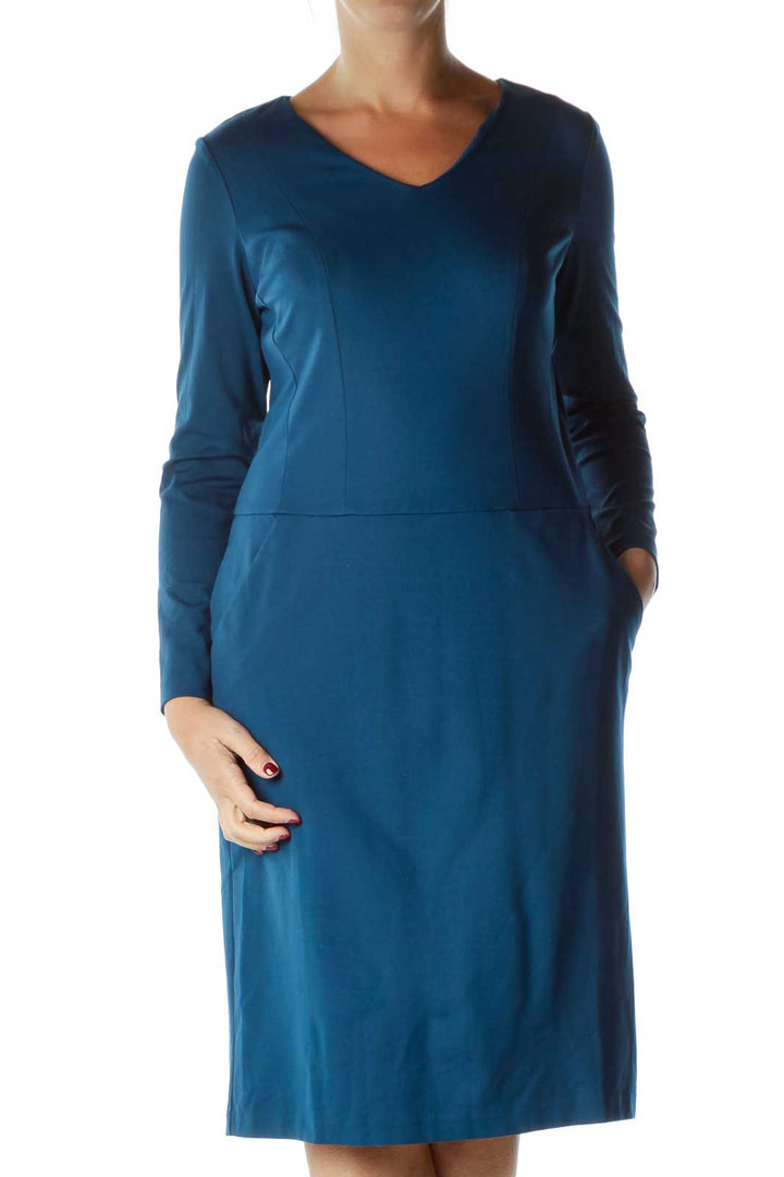 Blue Long Sleeve Sheath Dress