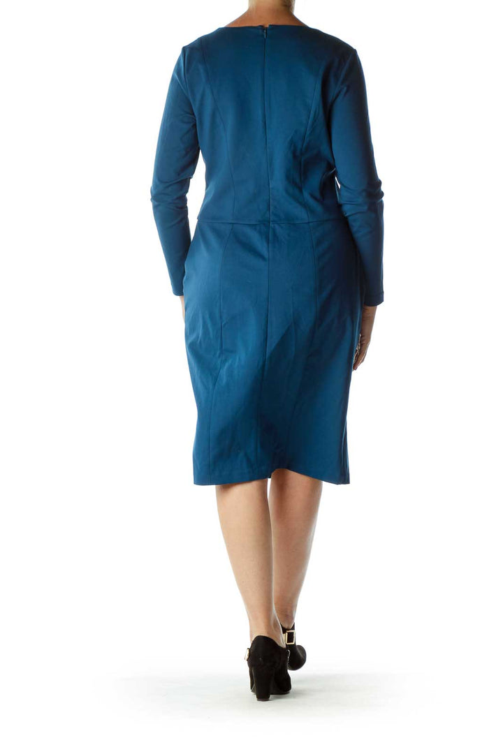 Blue Long Sleeve Sheath Dress