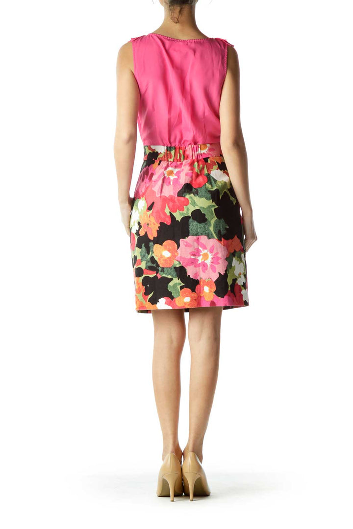 Pink Ruffle Sleeveless Sheath Dress