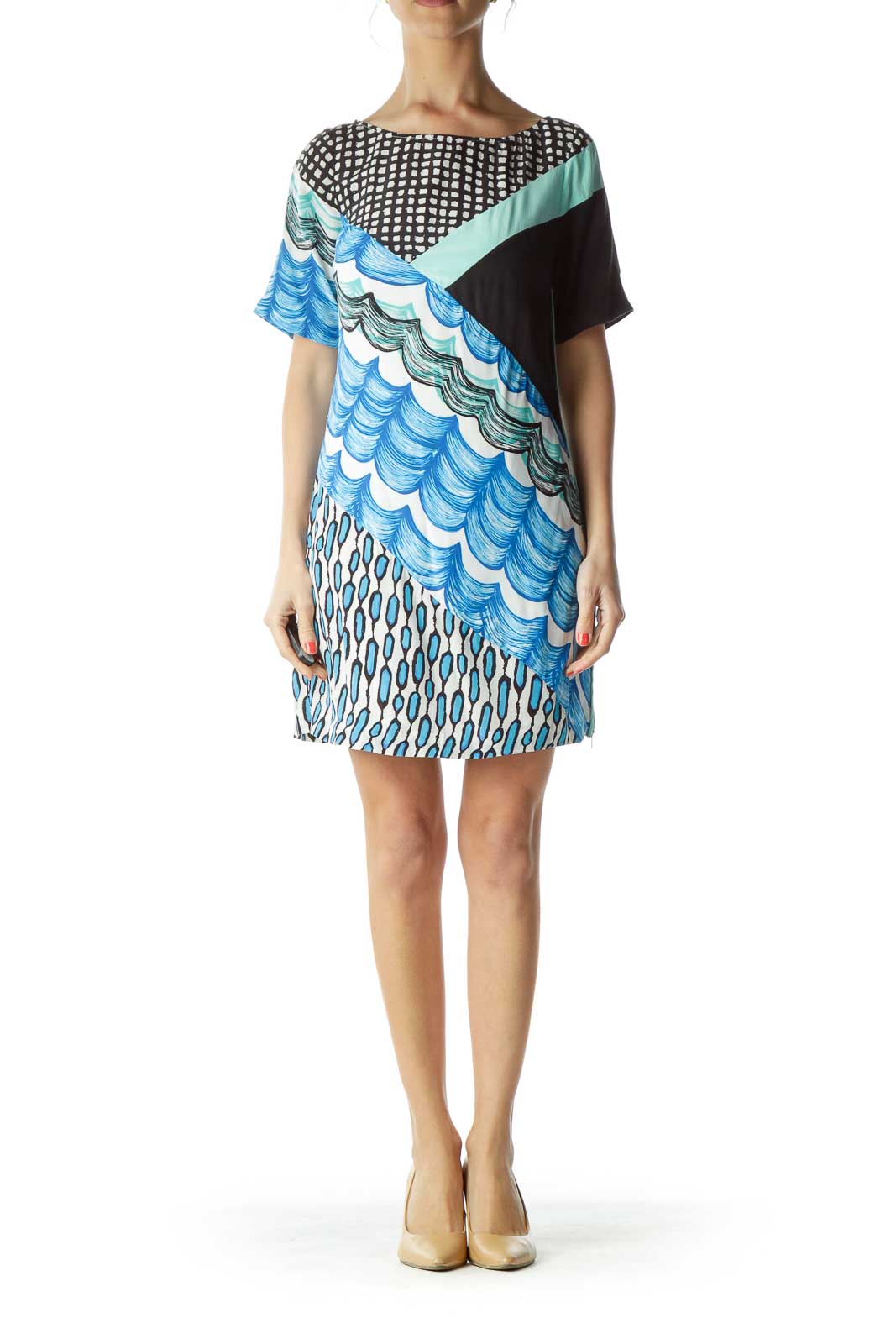 Blue Black Zippered Day Dress